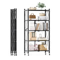 HealSmart Heavy Duty 5-Tier Foldable Metal Rack, 27.95 D x 13.39 W x 61.81 H Storage Shelving Unit 220 Lb with Wheels Moving Org