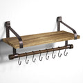 Love-KANKEI Floating Shelf Wall Shelf for Storage Rustic Wood Kitchen Spice Rack with Towel Bar and 8 Removable Hooks for Organi
