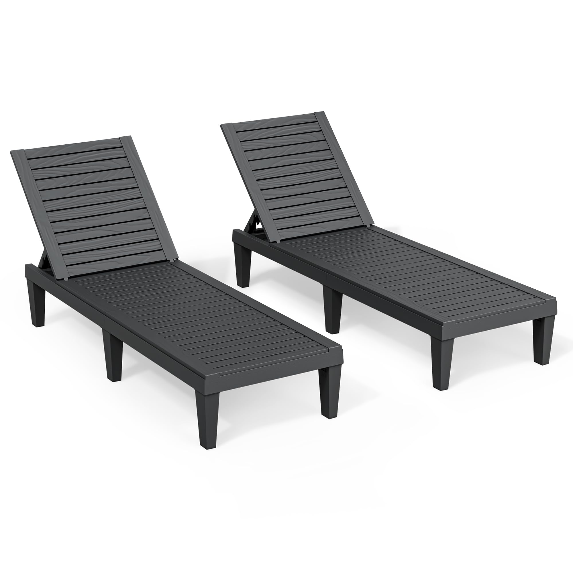 NBYSGO Outdoor Chaise Lounge Chairs Set of 2, 5-Position Adjustable Tanning Lounge Chairs with Wood Texture, All-Weather Resin P