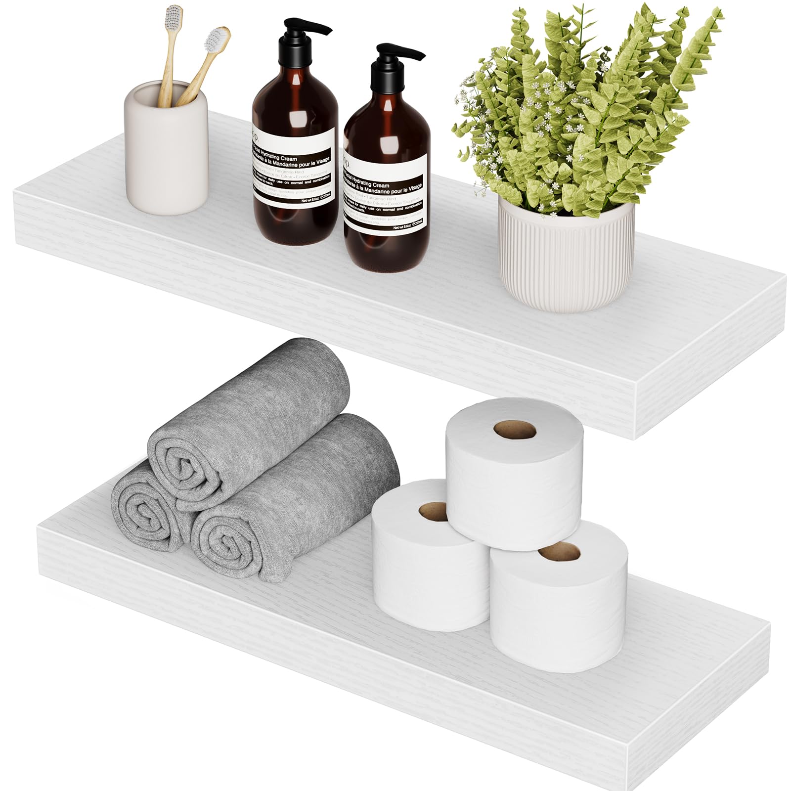 AMADA HOMEFURNISHING Floating Shelves Wall Mounted, 15 x 7 Inch Wall Shelves for Bathroom, Bedroom, Living Room, White Shelves S