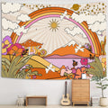 TOMOZ Vintage 70s 60s Groovy Tapestry, Retro Flowers Clouds Sun and Rainbow Tapestry Wall Hanging, Orange Boho Hippie Psychedeli