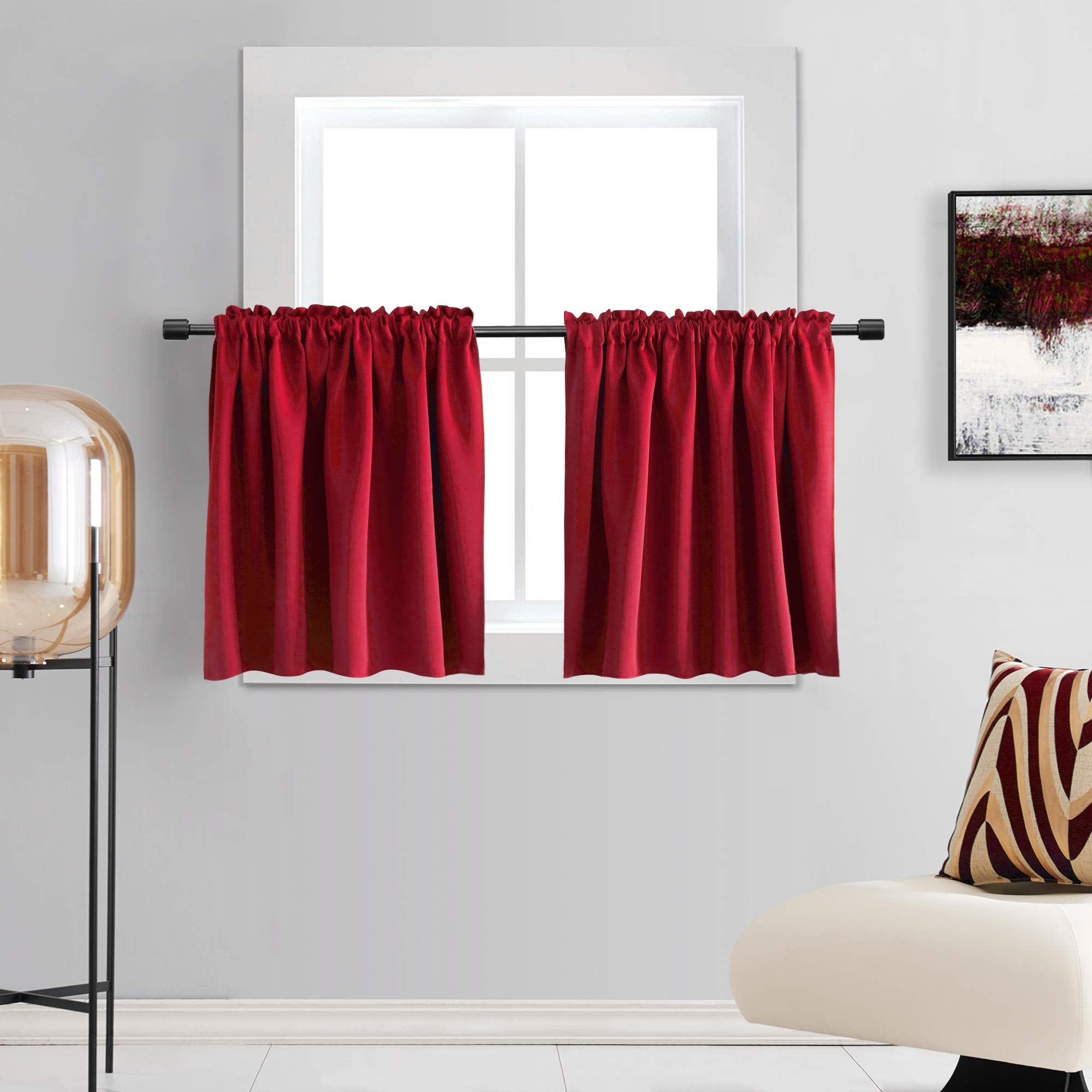 DONREN Christmas Red Blackout Curtain Tiers for Kids Room - Home Decorations Short Curtains for Small Windows (42 by 30 Inch,2 P