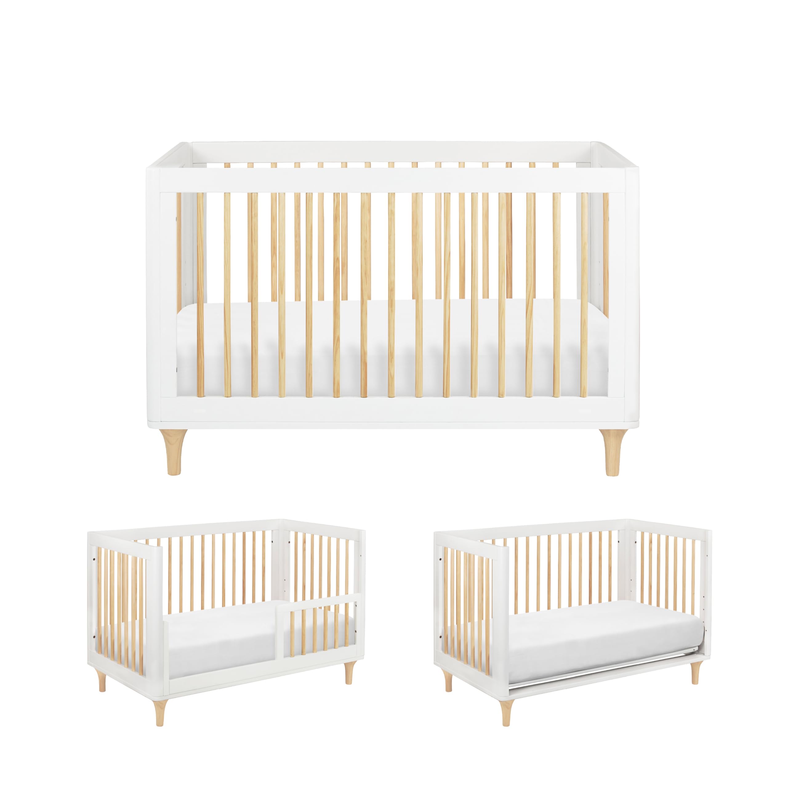 Babyletto Lolly 3-in-1 Convertible Crib with Toddler Bed Conversion Kit in White and Natural, Greenguard Gold Certified