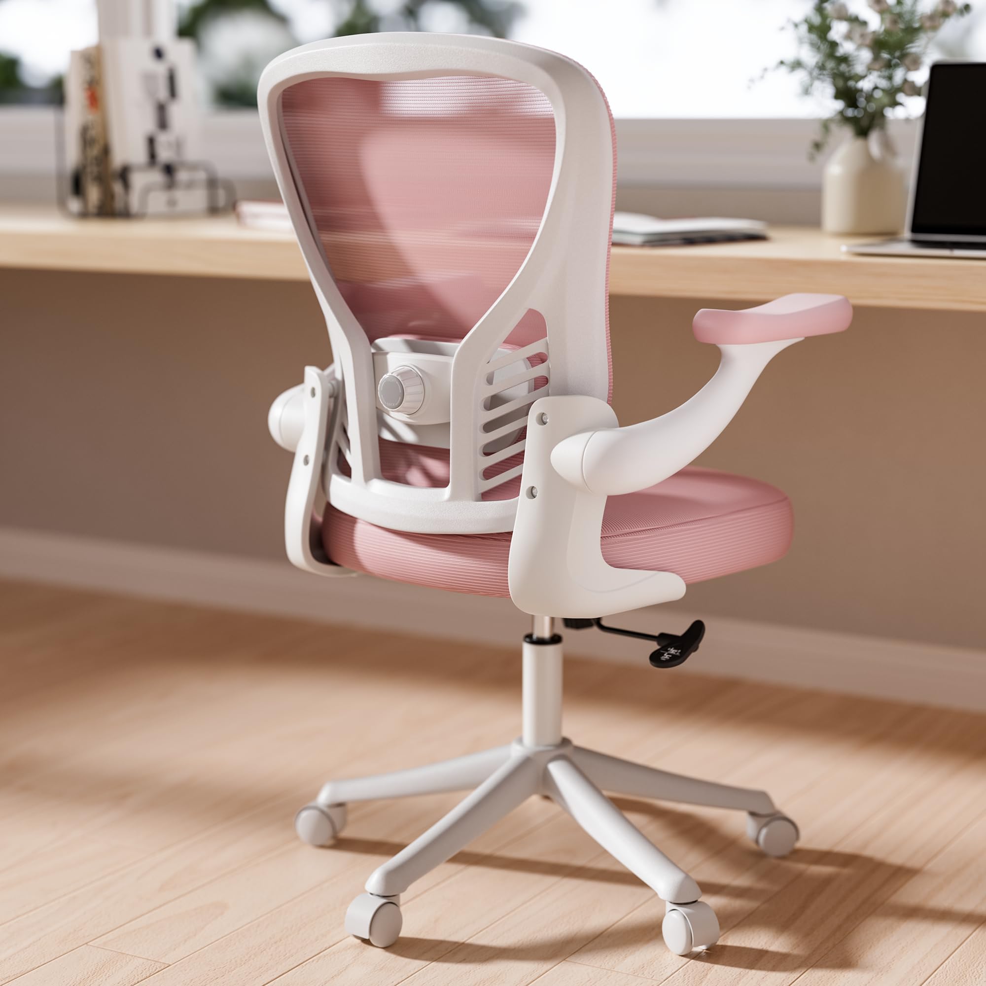 GYI Computer Desk Chair, Ergonomic Office Desk Chairs with Mesh Back, Adjustable Lumbar Support, Height, 3D Flip-up Arms, Wheels