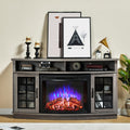 AMERLIFE Curved Fireplace TV Stand with 26 Electric Fireplace, Media Entertainment Center Farmhouse Glass Door Storage Cabinet