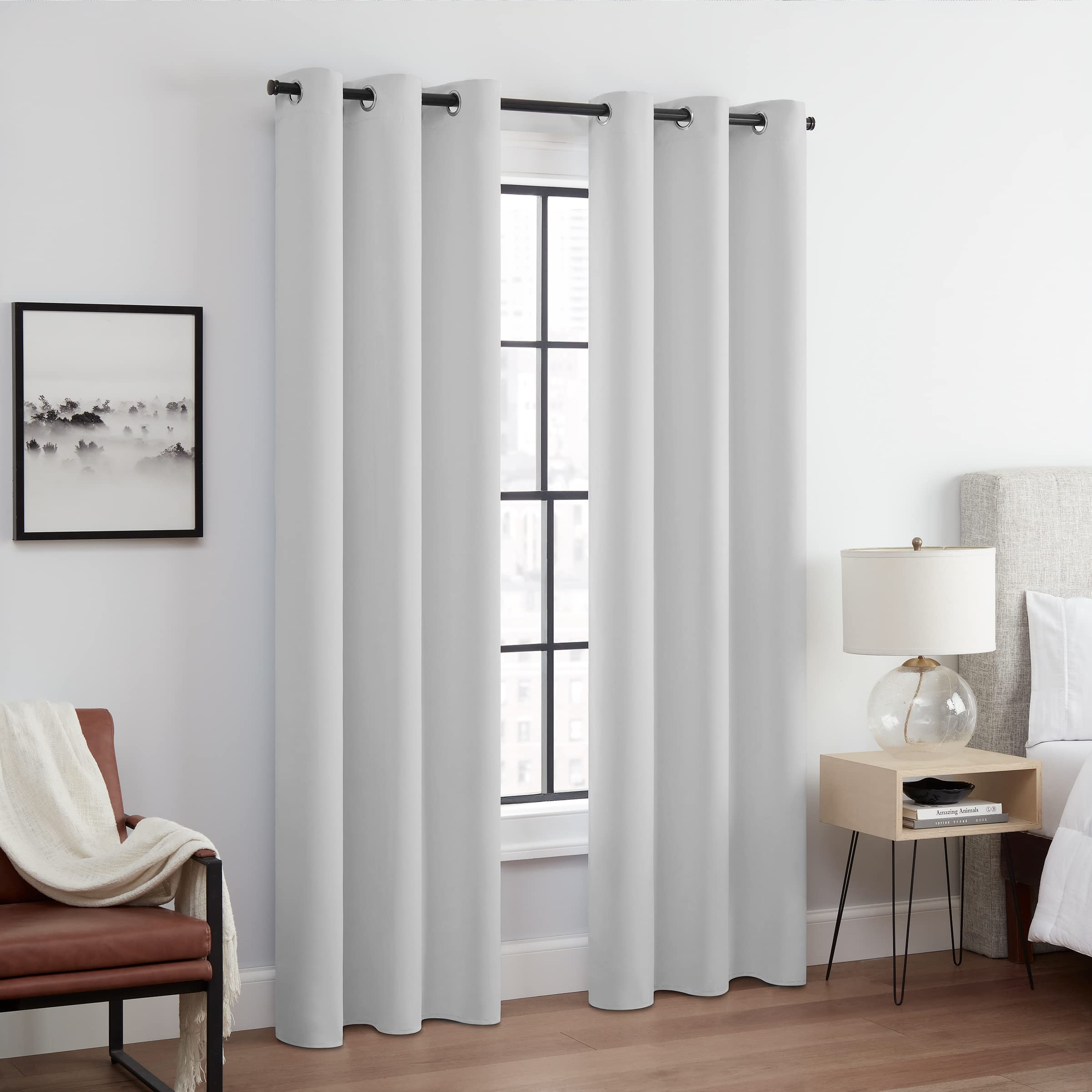 ECLIPSE Andover Solid Tripleweave Thermal Blackout Grommet Curtains for Bedroom (2 Panels), 42 in x 95 in, Silver White