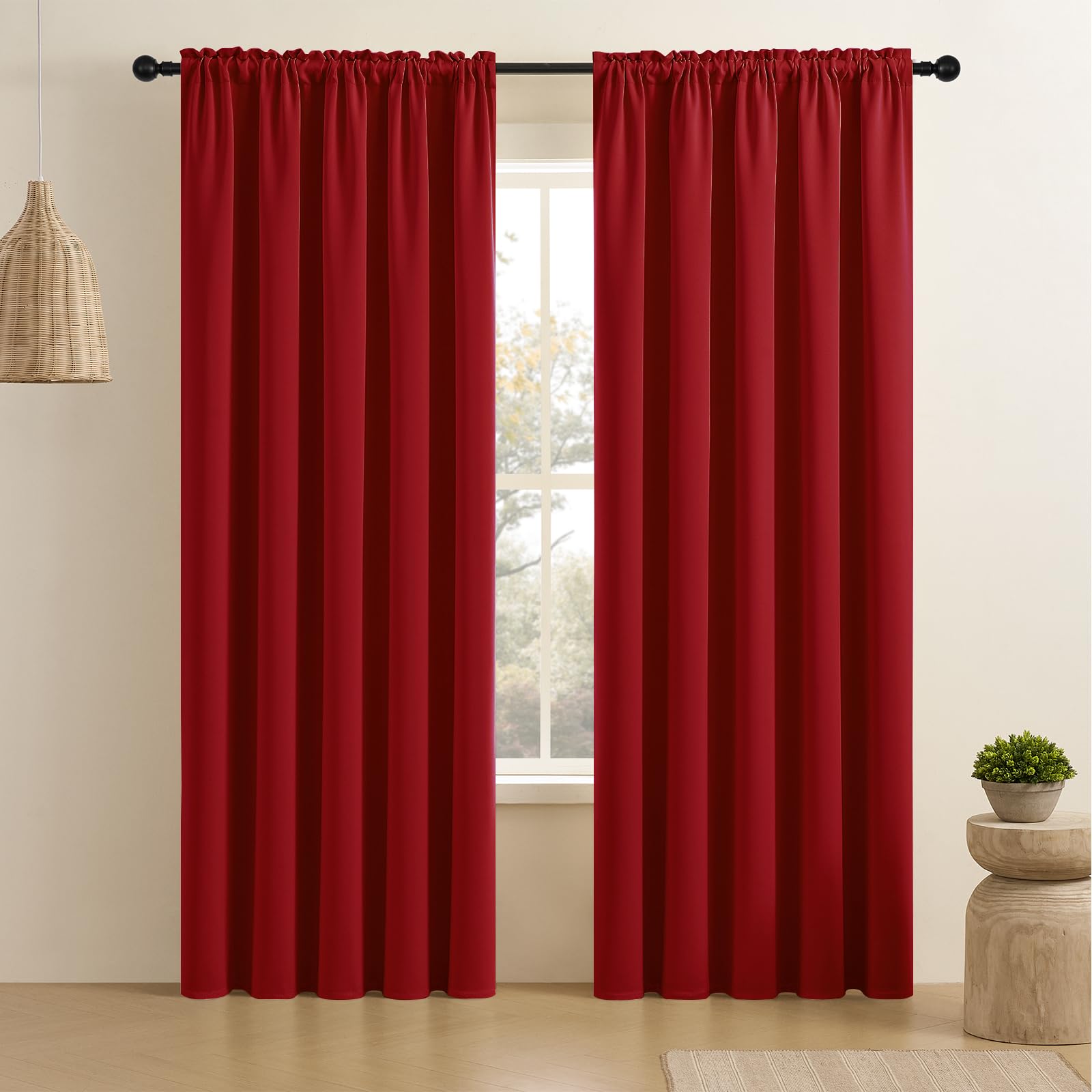 CUCRAF Red Blackout Curtains 84 inch Length 2 Panels Set, Rod Pocket Room Darkening Drapes for Bedroom Living Room, Insulated Th