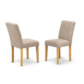 East West Furniture ABP4T04 Abbott Parson Dining Chairs - Light Tan Linen Fabric Padded Dinette Chairs, Set of 2, Oak