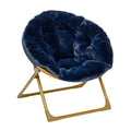 Flash Furniture Gwen Kids Cozy Mini Folding Saucer Chair - Navy Faux Fur Moon Chair - Soft Gold Metal Frame - 23 Portable Foldin