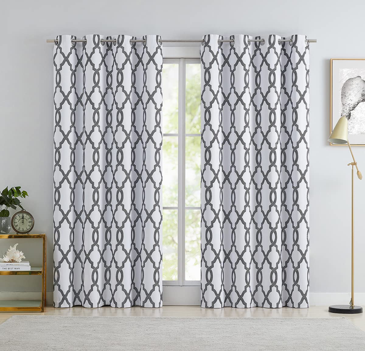 ugoutry Black White 84 Inch Long Full Blackout Curtains for Bedroom, Thermal Insulated Grommet Window Treatments, Geometric Patt