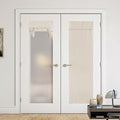NICETOWN Door Curtains for Door Window, Linen Farmhouse 100% Blackout French Door Curtains Drapes Thermal Insulated Tricia Door 
