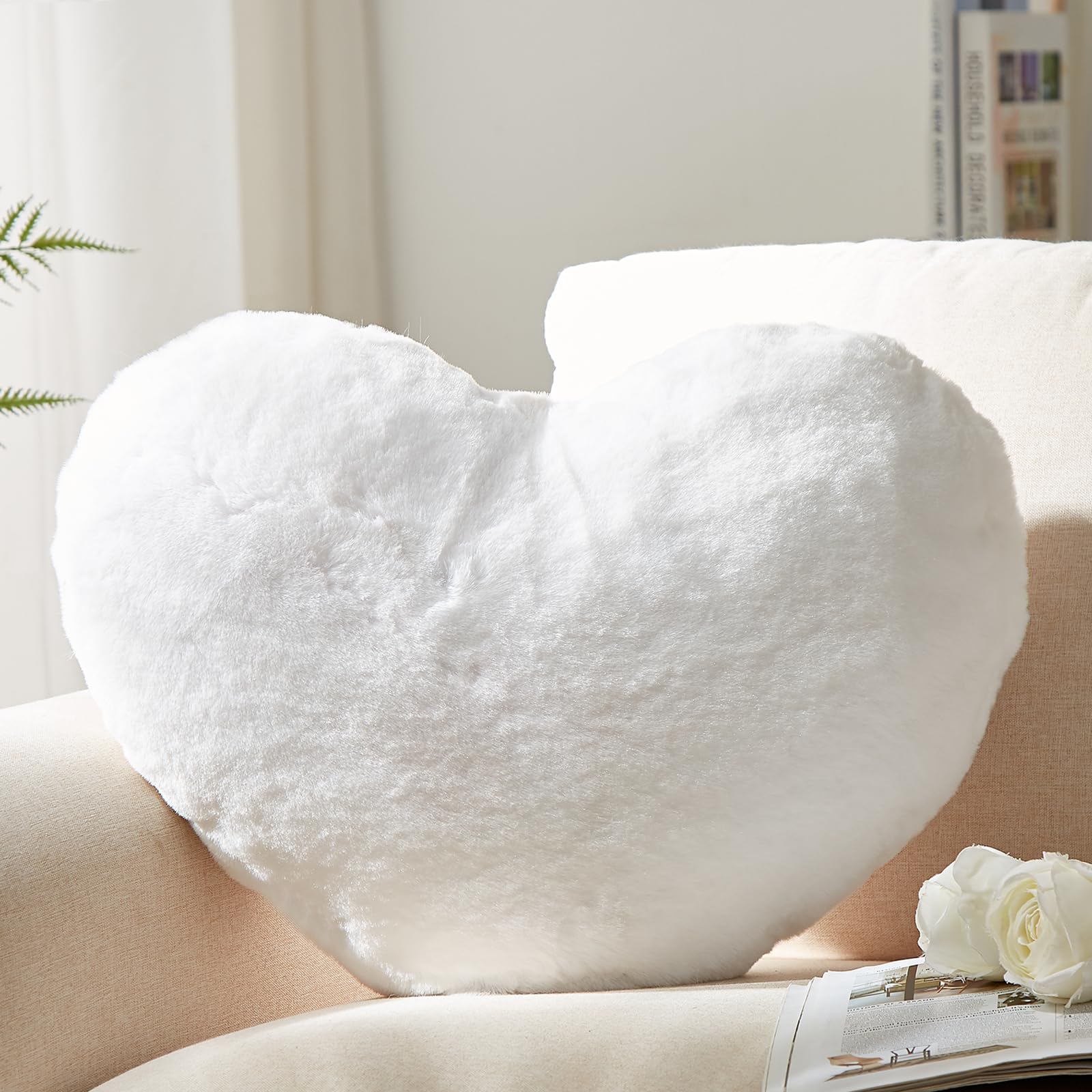 YRXRUS Heart Pillow, White Heart Pillows for Mothers Day, Love Pillow Gifts, 14X17 Inch Large Heart Shaped Pillows, Faux Rabbit