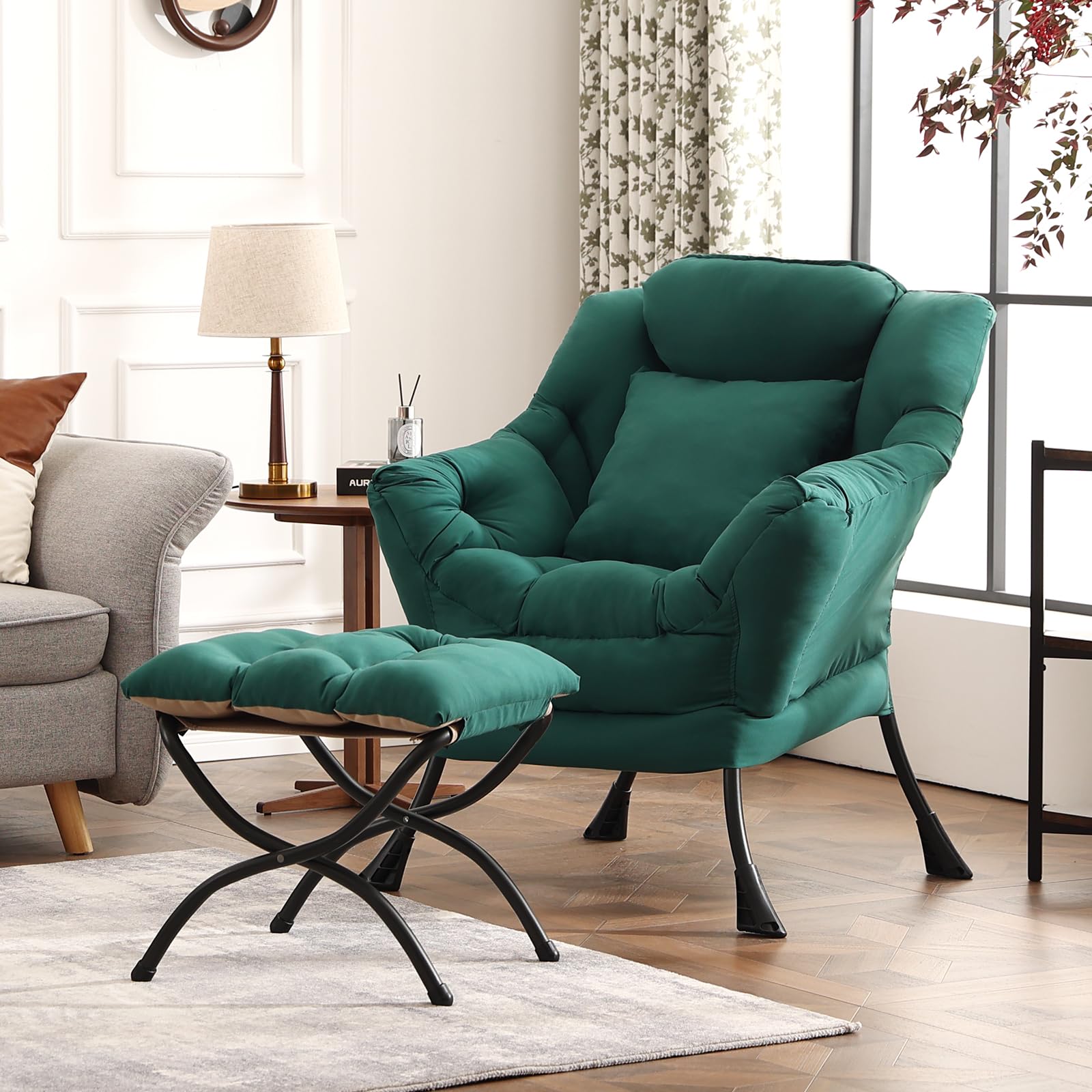 HomEastlly Lazy Chair with Ottoman, Modern Lounge Armchair with a Pillow, Leisure Sofa Armchair Set, Reading Chair with Footrest