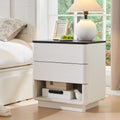 ACCOHOHO Nightstand with Charging Station, 22 Push-to-Open Bedside Table with 2 Storage Drawers, Large Modern End Table for Bedr