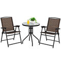 KOTEK Patio Bistro Set, 3 Piece Outdoor Furniture Set w/Round Table & 2 Folding Chairs, Tempered Glass Tabletop, Bistro Table an