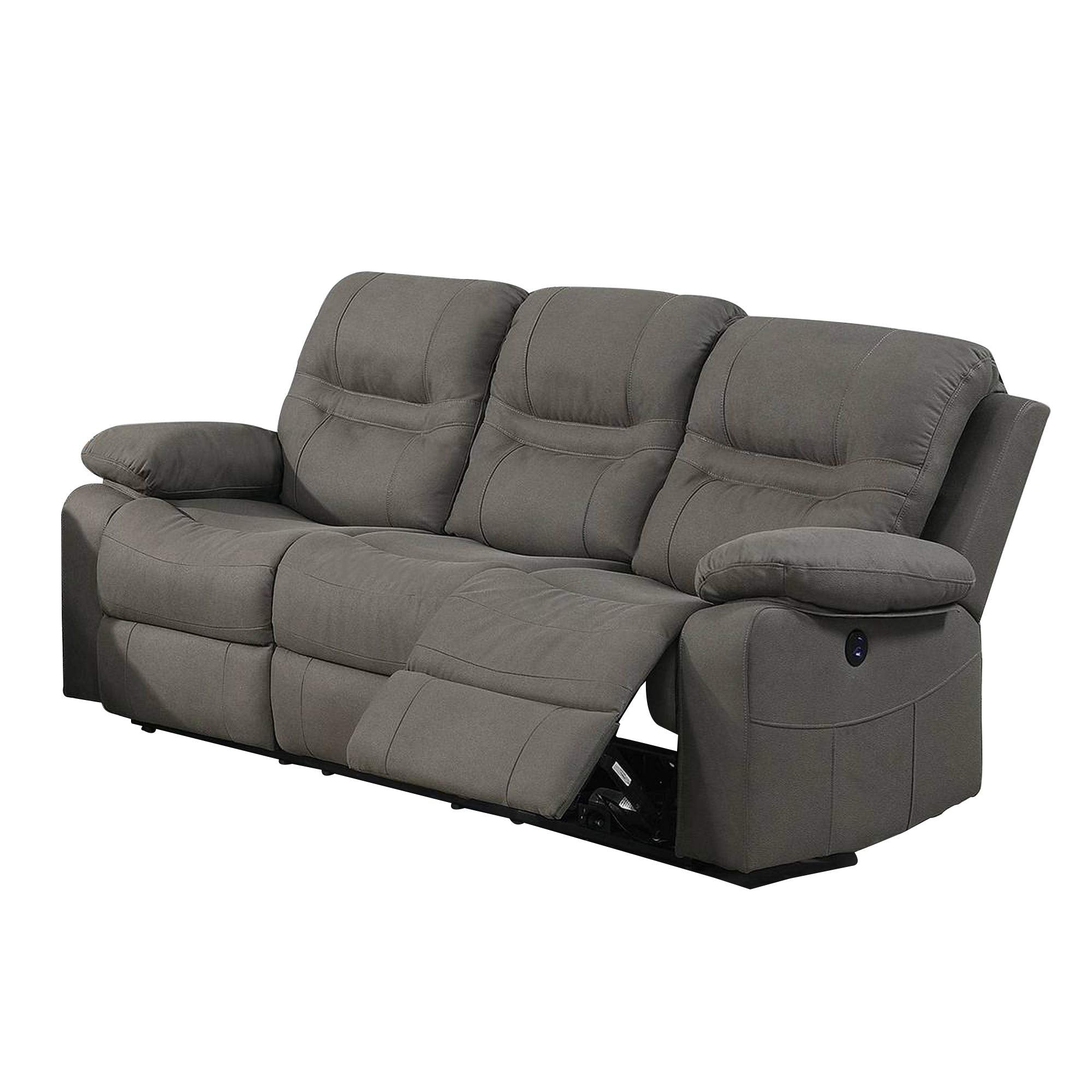 Benjara BM232081 41 in. Leatherette Reclining Sofa with USB Port Gray