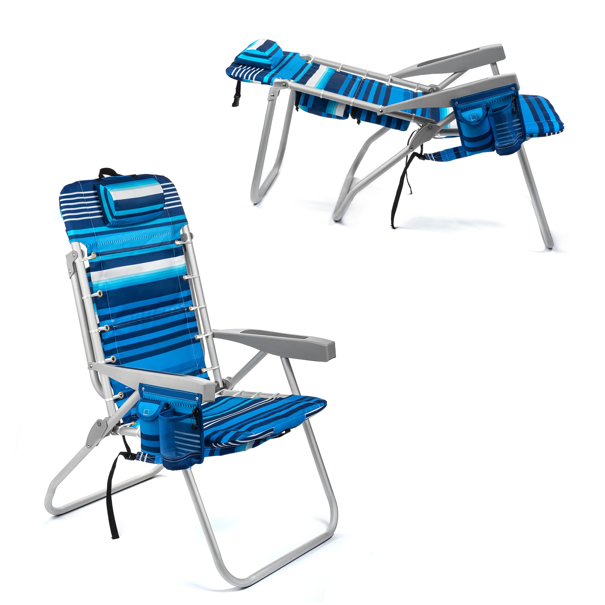 Homevative Folding Tall Backpack Beach Chair with 5 Positions, Towel bar, Cooler and Storage Pouch, Cup Holder and Phone Holder,