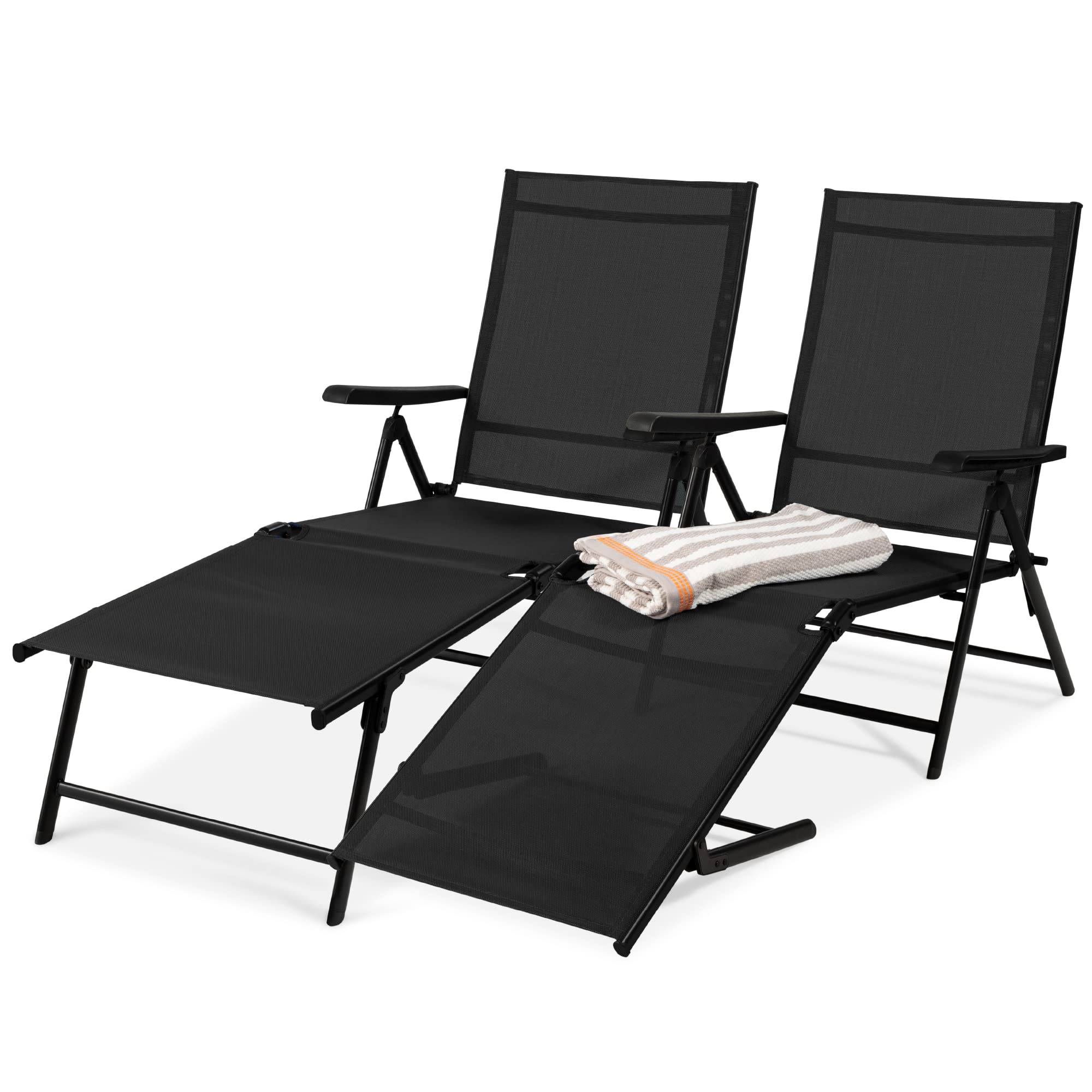 Best Choice Products Set of 2 Outdoor Patio Chaise Lounge Chair Adjustable Reclining Folding Pool Lounger for Poolside, Deck, Ba