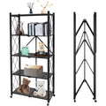 5 Tier Folding Shelf with Wheels,Metal Steel Collapsible Shelves,No Assembly Portable Shelves Organizer Rack,Rolling Standing Ut