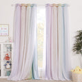 NICETOWN Kids Curtains Teen Girl Bedroom Decor, Stars Cut Out Rainbow Stripe Blackout Drapes with Sheer Curtains 63 inch Length 