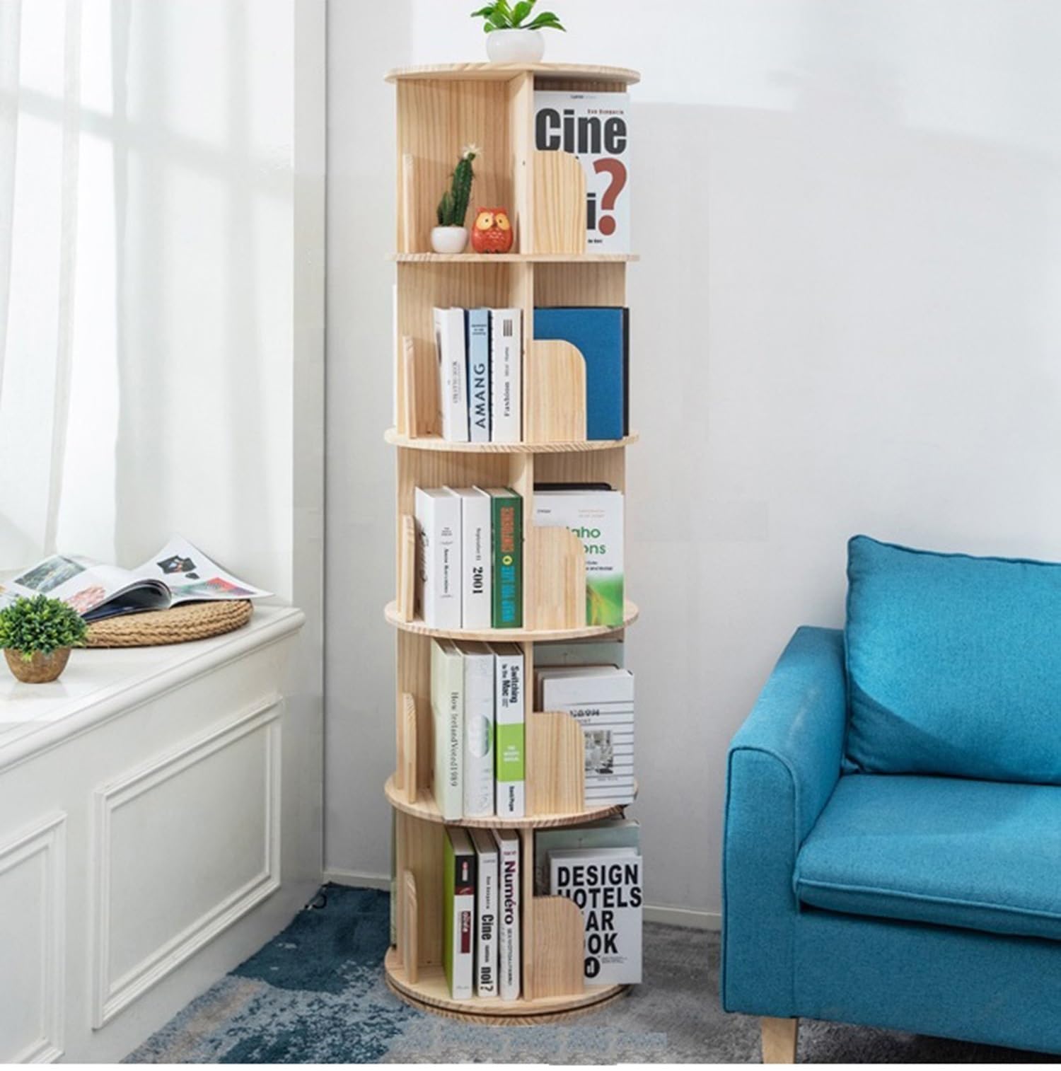 Heehee Rotating Bookshelf 360 Display Floor Standing Bookcase Storage Rack for Kids&Adults Multi-Functional Bookshelf Organizer 