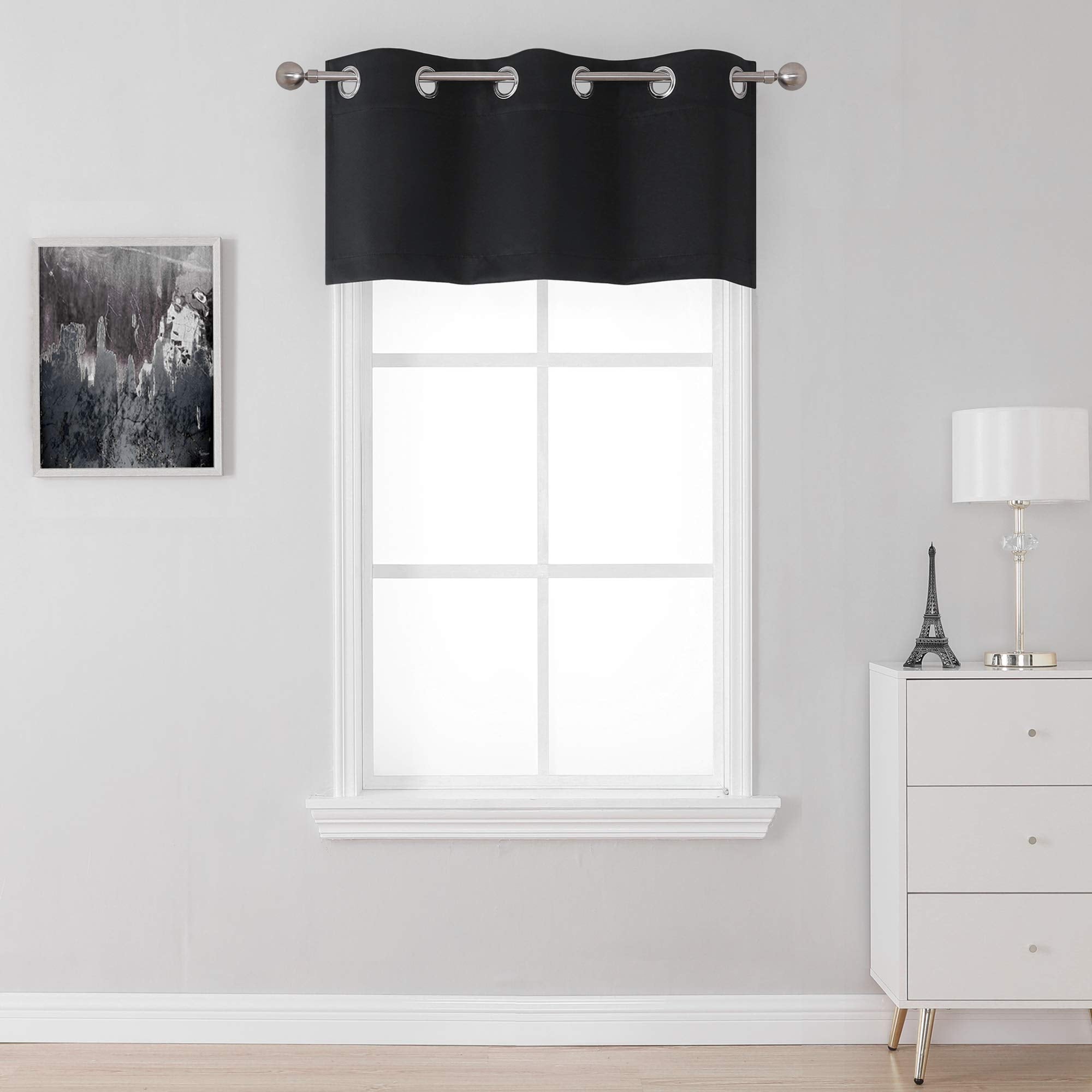 SeeGlee 16 Inch Length Black Valance Curtain for Bathroom Small Window - Blackout Grommet Top Small Valance for Basement Kitchen