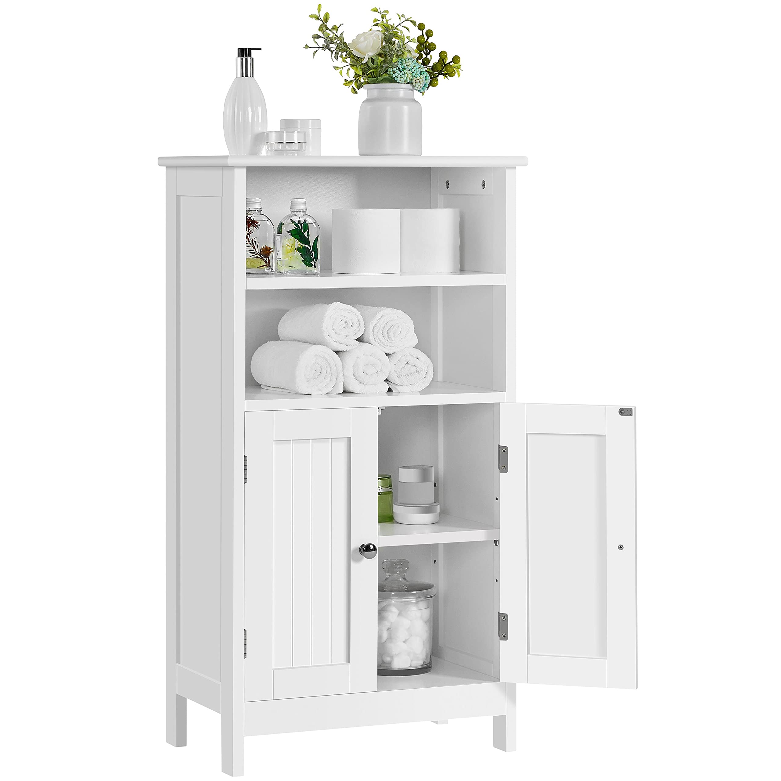 Yaheetech Bathroom Floor Cabinet, Free Standing Cabinet with Double Door and Adjustable Shelf, Side Tall Storage Organizer for L