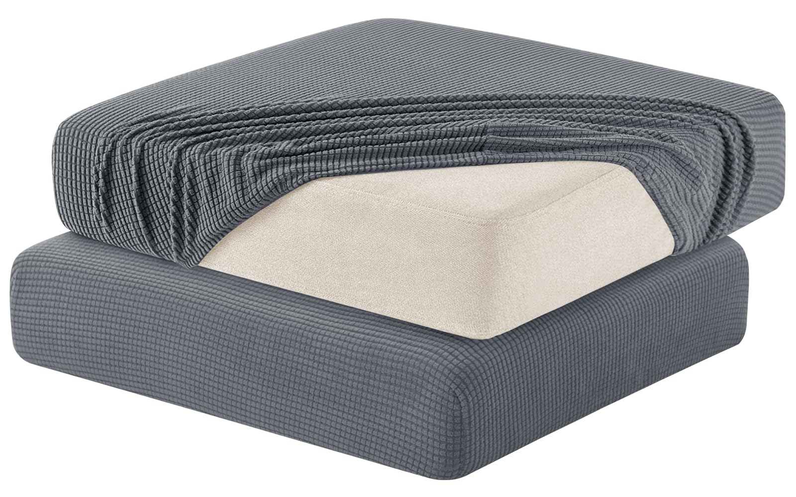 Hokway Stretch Couch Cushion Slipcovers Reversible Cushion Replacement Slipcovers Sofa Cushion Covers(Light Grey, 2)