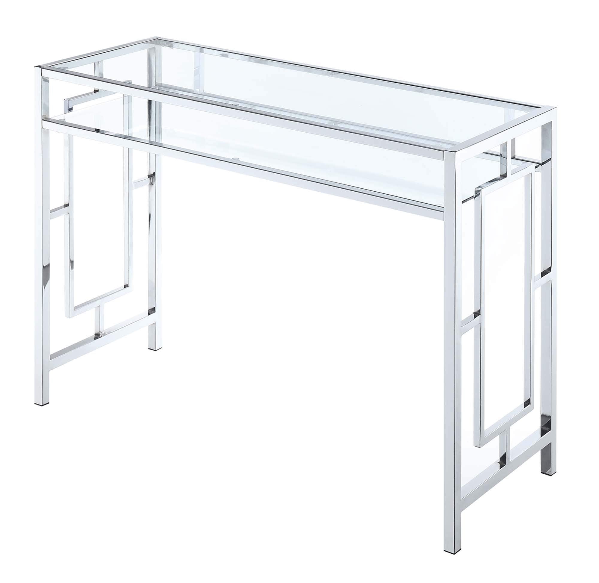 Convenience Concepts Town Square Chrome Desk 42 - Contemporary Modern Office, Den Desk with Shelf, Console Table, and Glam Vanit