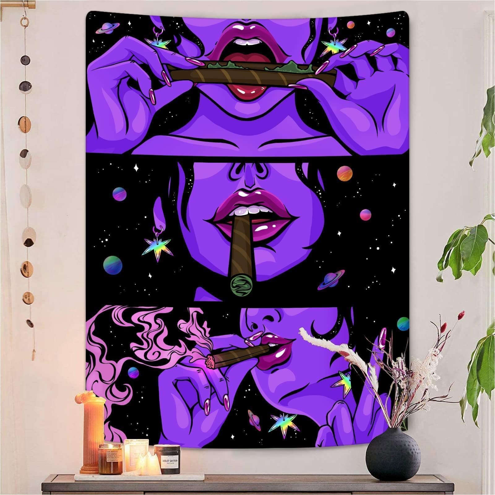 Yeoiat Cute Tapestry Anime Tapestry Abstract Tapestries Aesthetic Tapestry Wall Hanging for Bedroom Dorm Living Room (Purple, 70