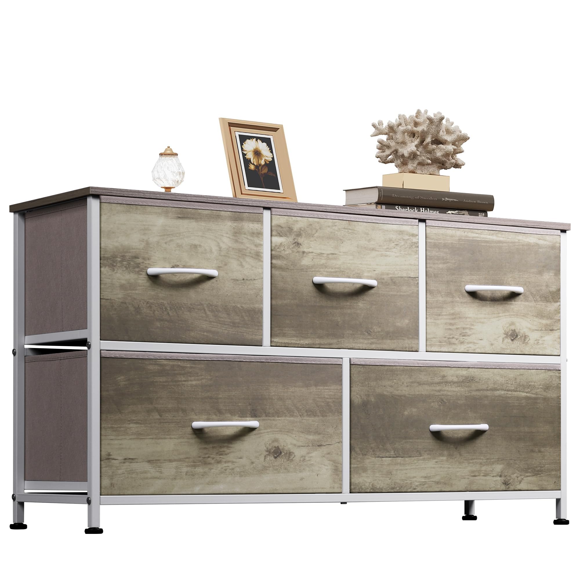 WLIVE Dresser for Bedroom with 5 Drawers, Wide Chest of Drawers, Fabric Dresser, Storage Organizer Unit with Fabric Bins for Clo