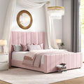 HOMBCK Pink Full Size Bed Frame Upholstered Bed with Velvet Tufted Headboard & Footboard, Mattress Foundation/Wooden Slats/Noise