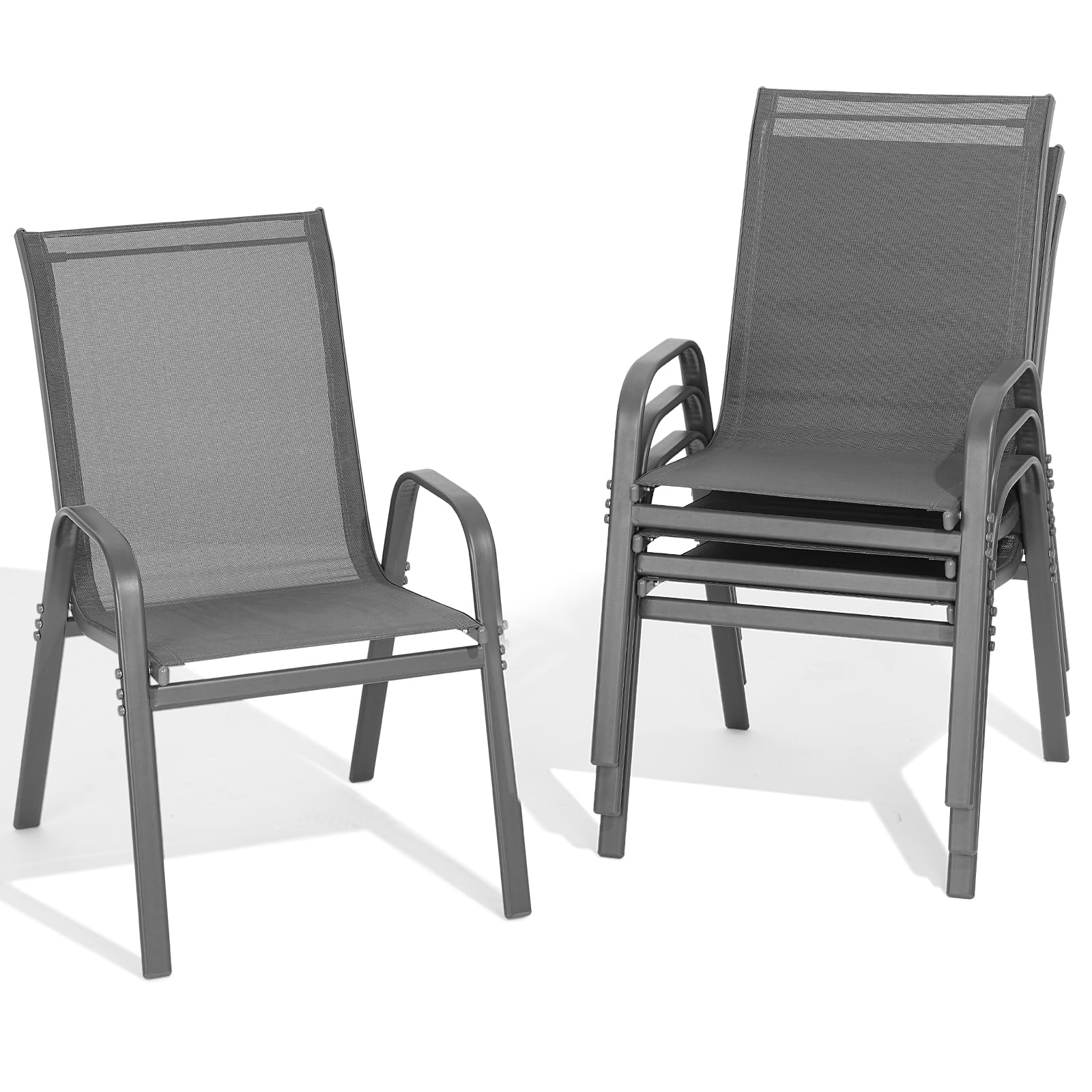 Dovov Patio Chairs Set of 4, All Weather Breathable Stackable Outdoor Dining Chairs with High Back and Wide Seat, Easily Set Up 