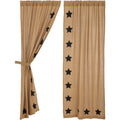 Burlap Natural with Black Stars Primitive 84x40 Panel Pair Tan Rod Pocket Stenciled Cotton Tie Back(s) Window Curtains