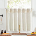 jinchan Linen Kitchen Curtain with Tassels 36 Inch Boho Tier Curtain Beige Farmhouse Cafe Curtain Light Filtering Small Window C