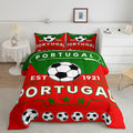 Feelyou Football Sport Bedding Set Twin Size Soccer Theme for Kids Boys Comforter Set Portugal Football Teens Duvet Set Red Gree