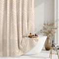 TURKIO Beige Boho Shower Curtain 72 x 72 Modern Farmhouse Shower Curtain Bohemian Chic Tufted Chevron Textured Striped Minimalis