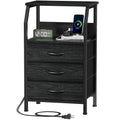 Furnulem Night Stand with Charging Station, 28.3 Inch Tall Side Table with Fabric Drawers and Storage Shelf, Bedside Table with 