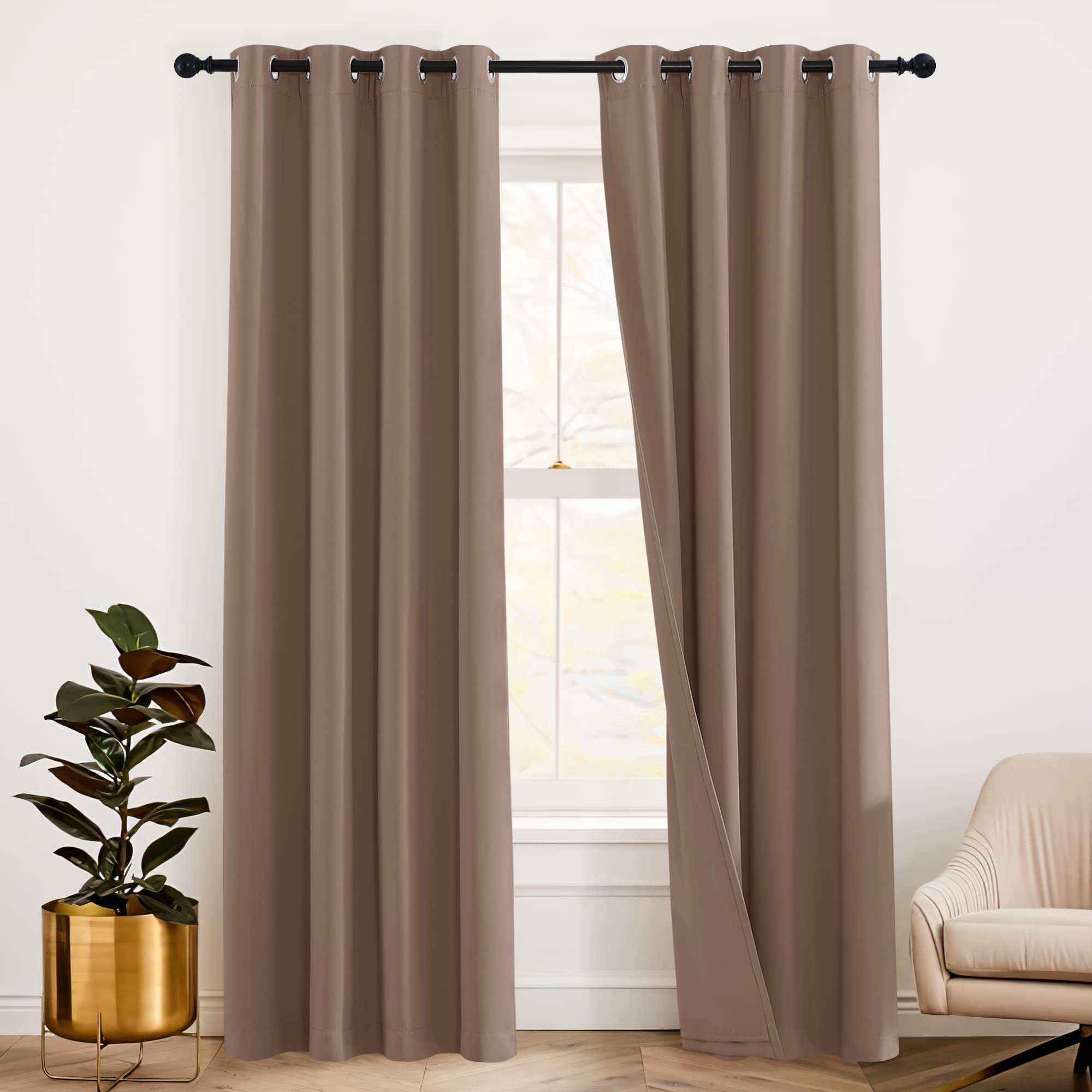 RYB HOME Noise Cancelling Curtains - 3 Layers Blackout Curtains Privacy Window Treatment Thermal Insulated Room Divider Drapes f