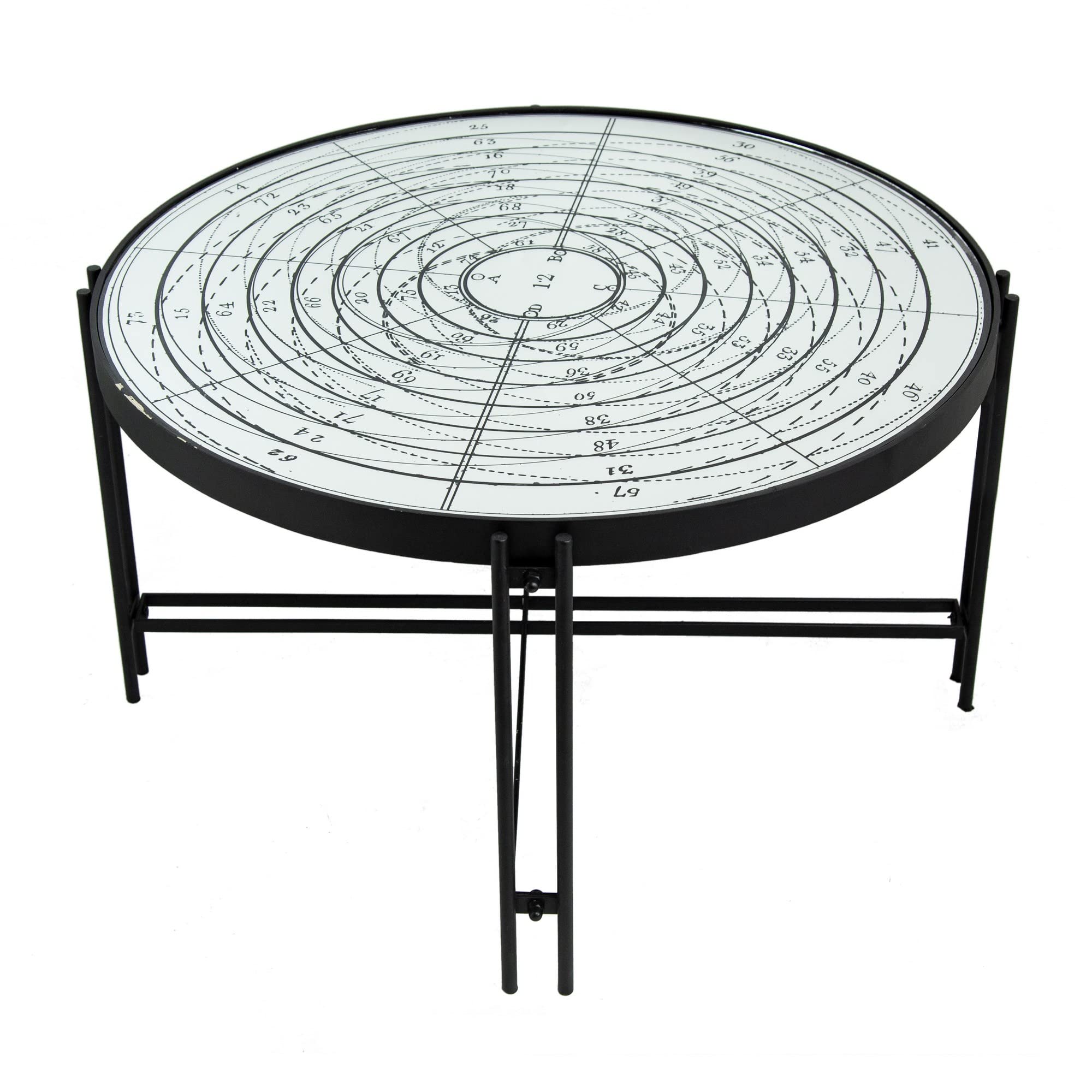 Benjara BM285039 32 in. Nautical Vintage Compass Design Mirror Top Coffee Table - White & Black