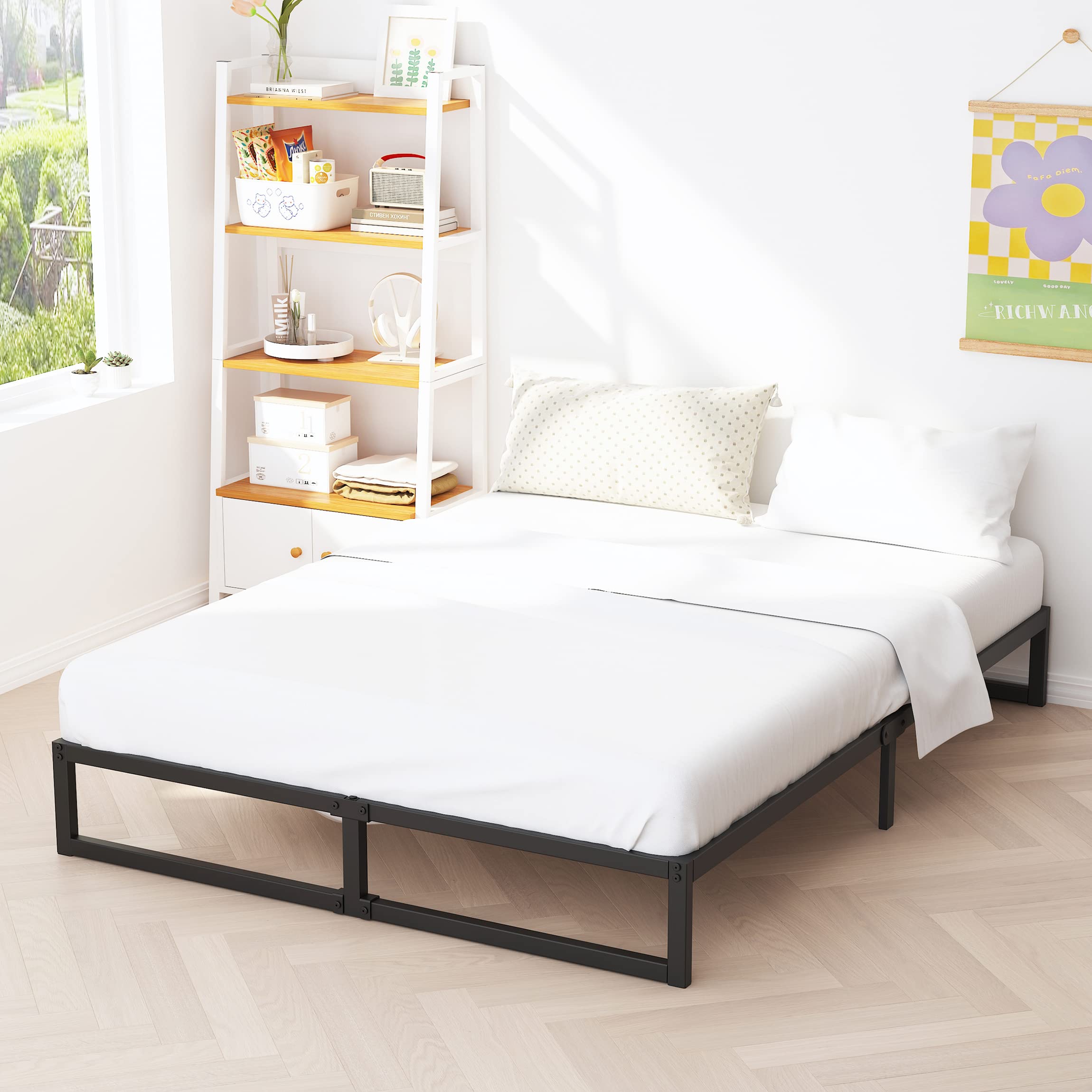 Richwanone 10 Inch Cal King Bed Frame Heavy Duty Metal Platform Mattress Foundation with Steel Slat Support, No Box Spring Neede