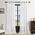 White Curtains 90 Inches Long for Living Room Set of 2 Grommet Lightweight Cotton Linen Drape Elegant Neutral Boho Semi Sheer Wi