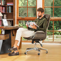 Glitzhome Mid-Century Modern PU Leather Adjustable Swivel High Back Office Chair, Adjustable Task Chair with Lumbar Back Support