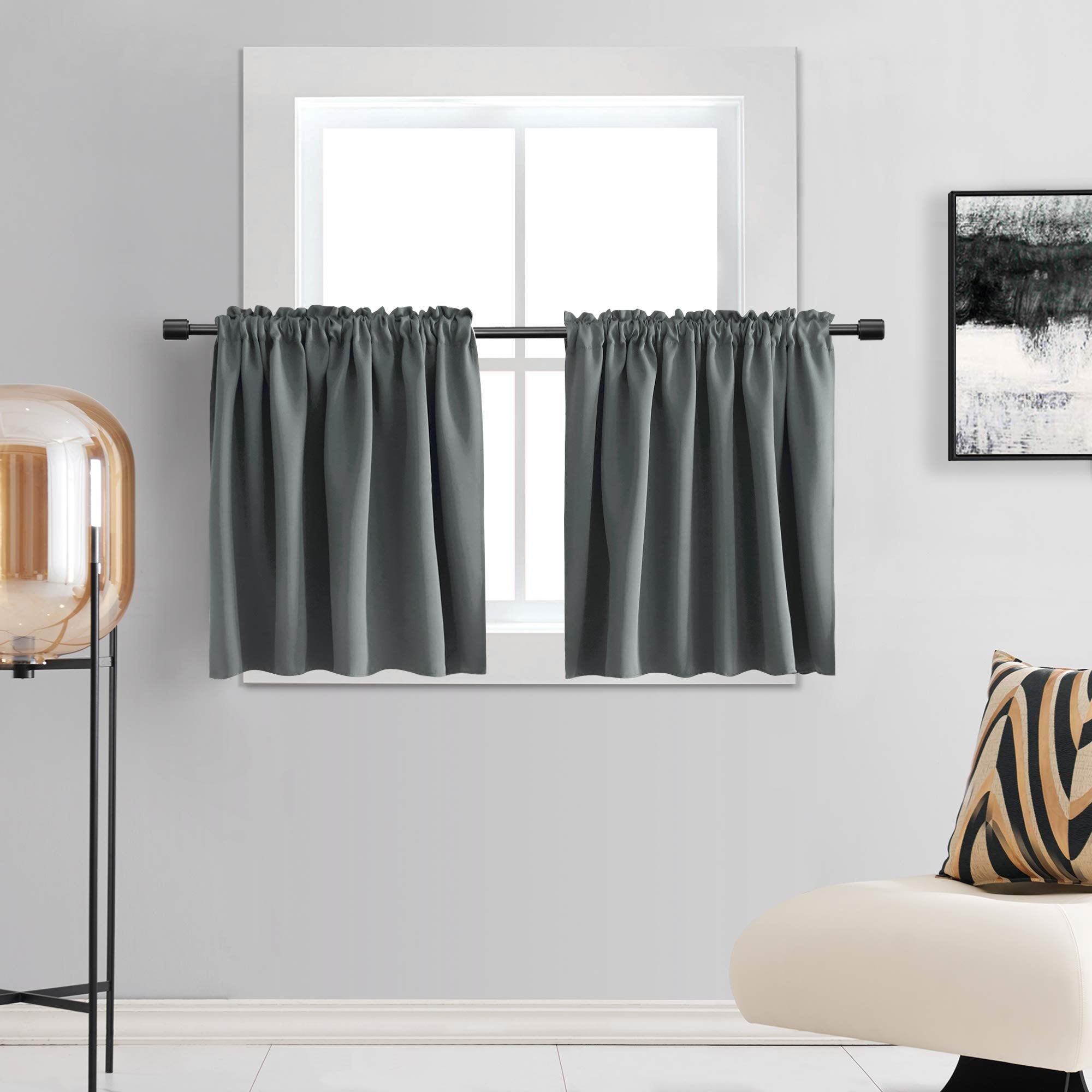 DONREN Small Window Curtains for Bathroom -2 Panels Blackout Thermal Insulating Tier Curtains for Kitchen - Short Rod Pocket Cur