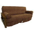 Blazing Needles Solid Microsuede Double Corded 8 to 9 Futon Slipcover Set with 2 Bolster Pillows (Set of 3), Full, Chocolate