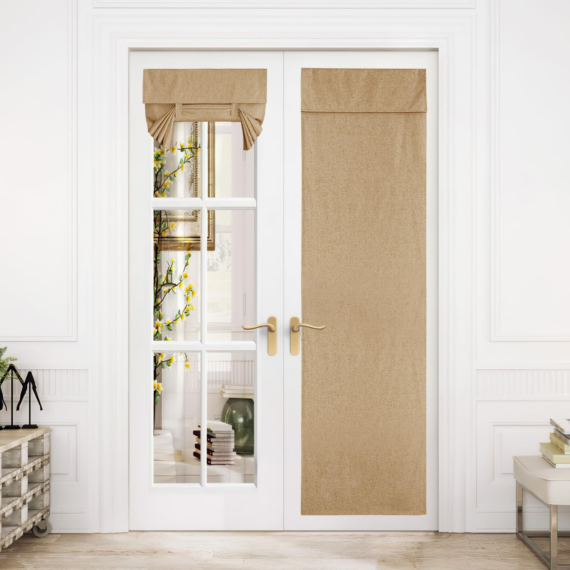 NICETOWN Tricia 100% Blackout Curtains for French Door, Linen Blended Privacy Door Curtains and Drapes Roll Up Door Blinds for S