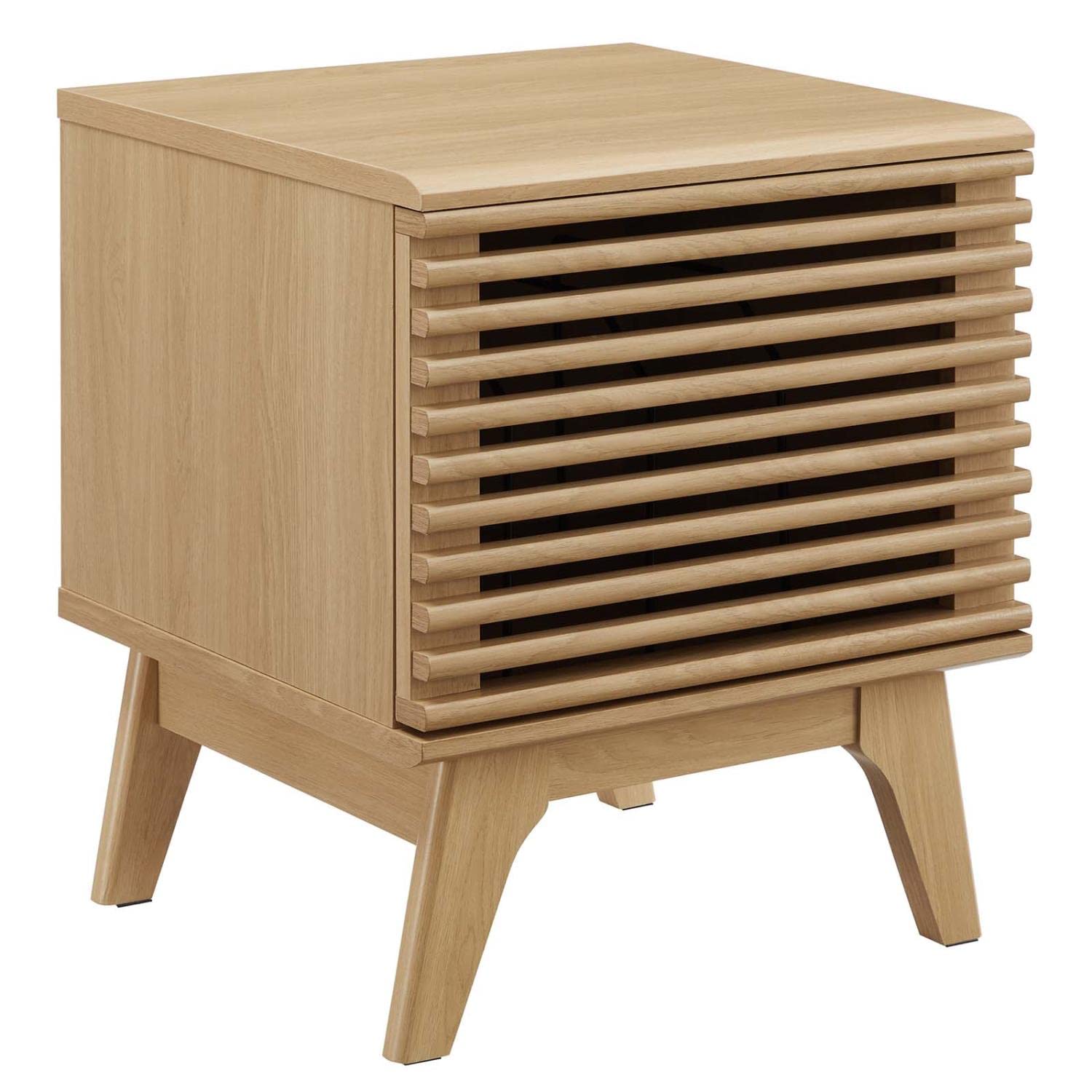 Modway Render Wood & Vinyl Record Display Stand with Hinged Door in Oak