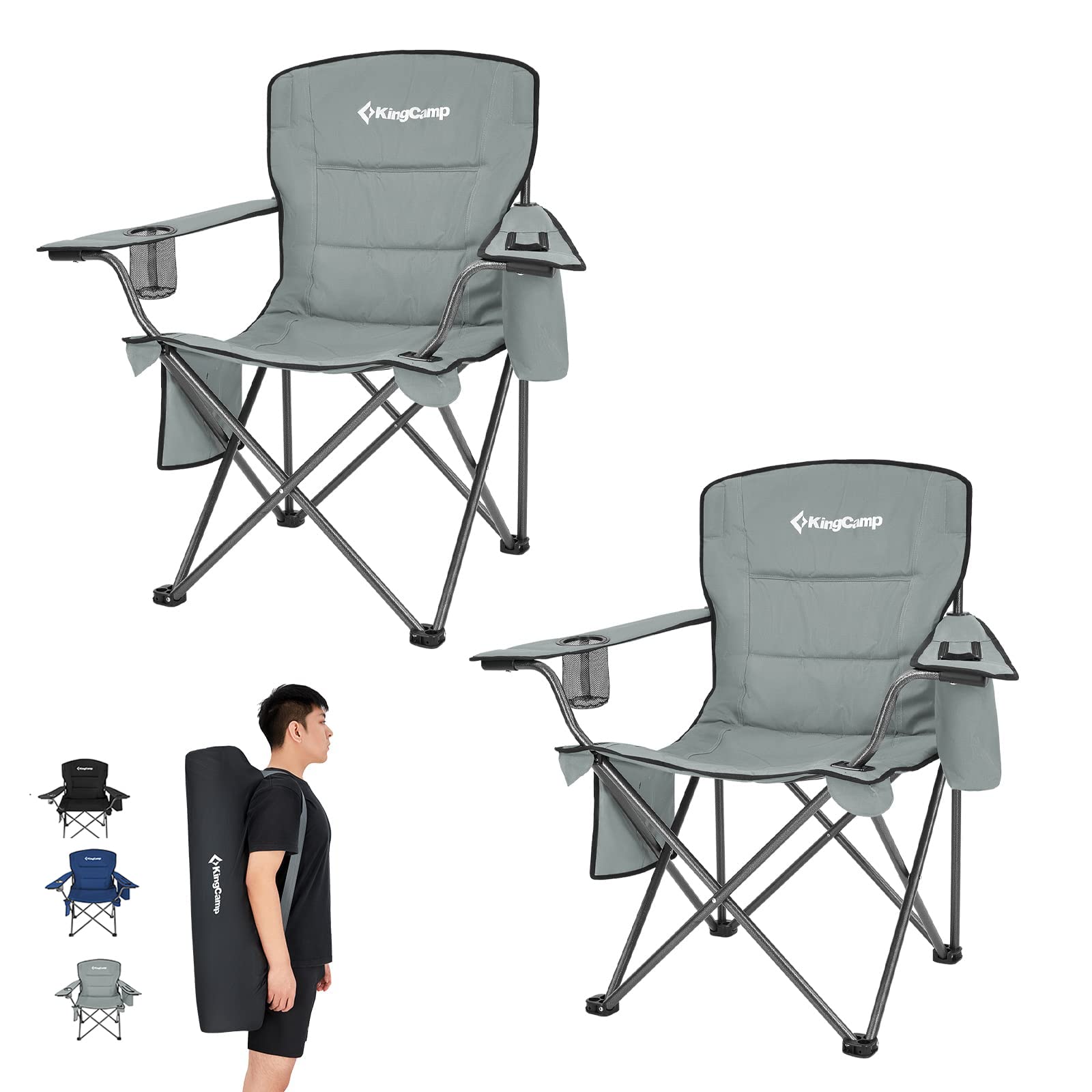 KingCamp Heavy Duty Oversized Comfy Folding Outdoor Portable Lawn Adults Bag Chair with Cooler for Outside Camp, Sports, Picnic,