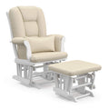 Storkcraft Tuscany Custom Glider and Ottoman with Free Lumbar Pillow (White/Beige) - Cleanable Upholstered Comfort Rocking Nurse
