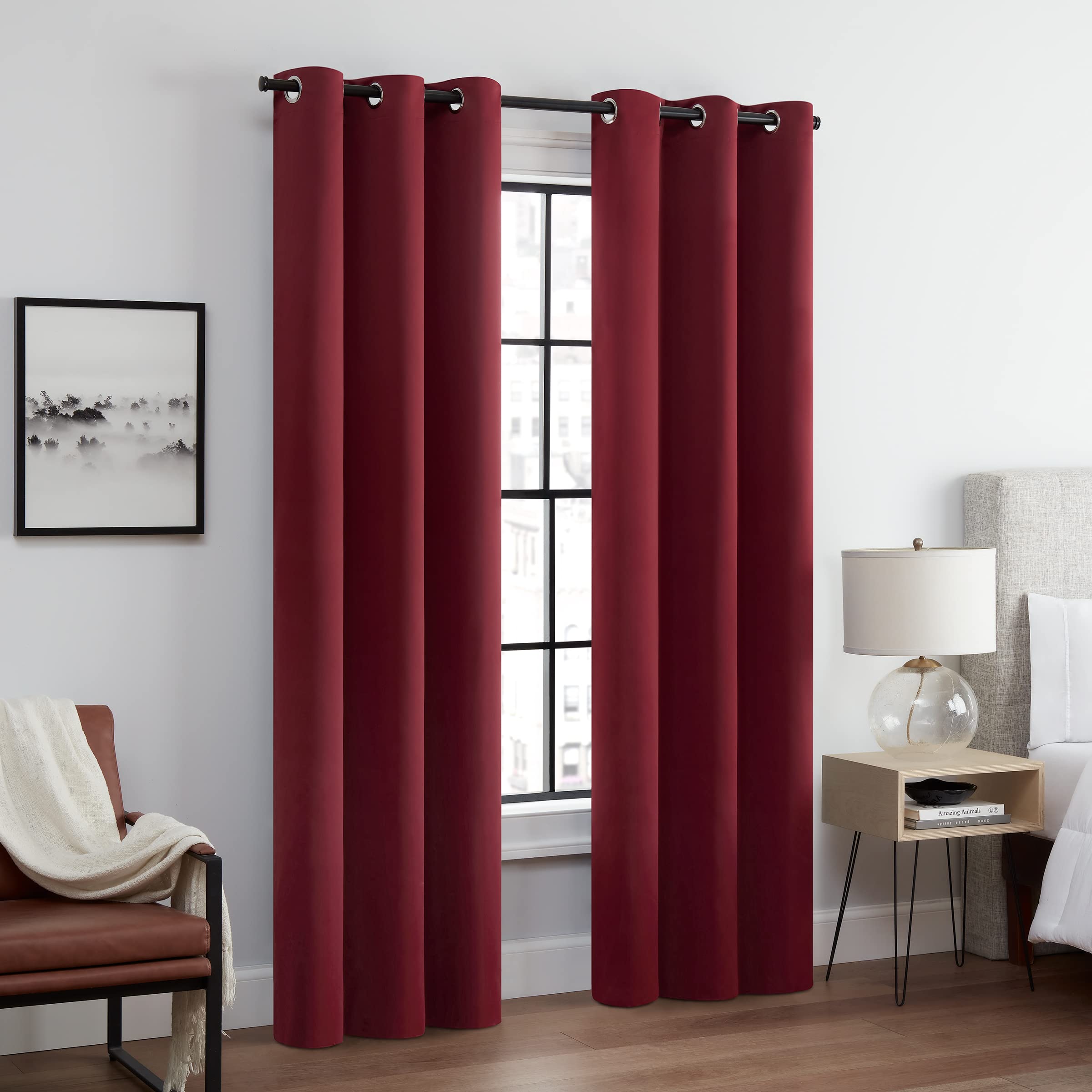 ECLIPSE Andover Solid Tripleweave Thermal Blackout Grommet Curtains for Bedroom (2 Panels), 42 in x 84 in, Red